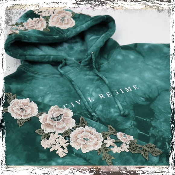 Civil Regime aqua marble white roses hoodie - Picture 2 of 8